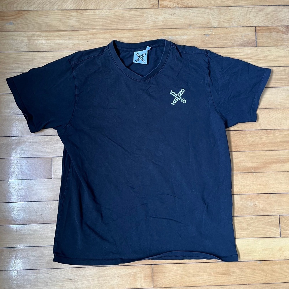 Kenzo Sport Little X Black V-Neck T-Shirt Mens XL Cotton Short Sleeve Logo Tee